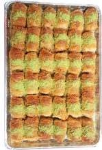 Load image into Gallery viewer, SHREDDED FILO WRAP BAKLAVA PISTACHIO FULL TRAY by Paris Pastry in Michigan USA
