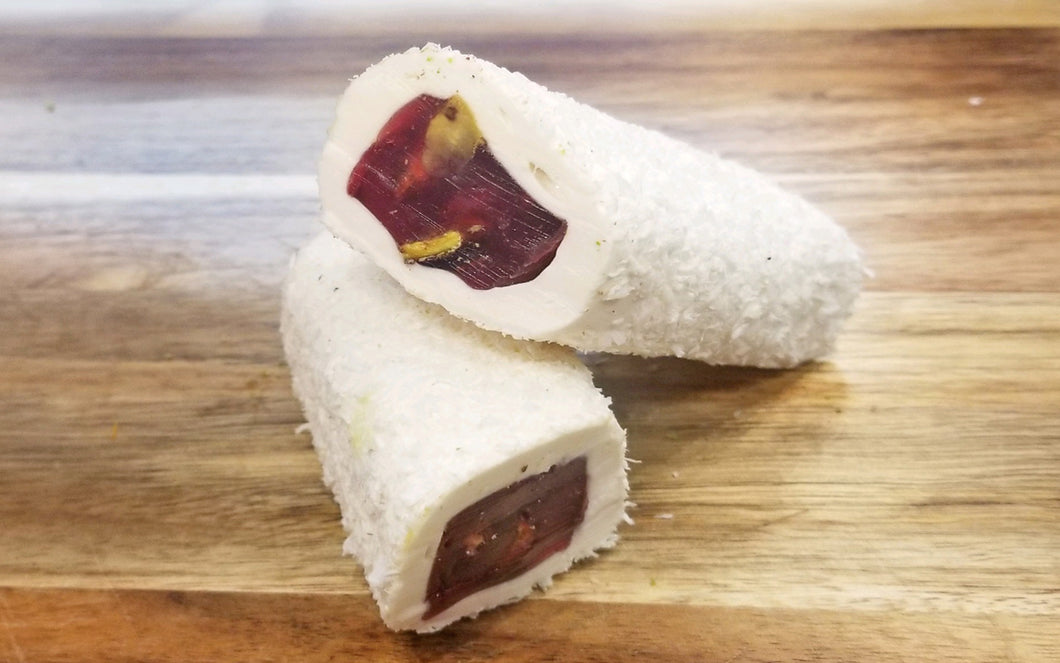 SUJUK WITH PISTACHIOS AND MILK AND POMEGRANTE FLAVORED by Paris Pastry in Michigan USA
